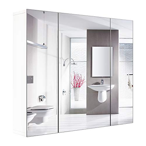 Homfa Armario Baño con Espejo Armario de Pared con 3 Puertas 4 Compartimentos 70x60x15cm Homfa Armario Baño con Espejo Armario de Pared con 3 Puertas 4 Compartimentos 70x60x15cm