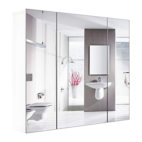 Homfa Armario Baño con Espejo Armario de Pared con 3 Puertas 4 Compartimentos 70x60x15cm