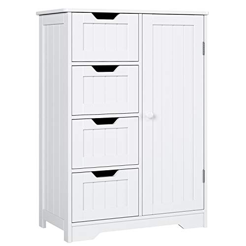 Homfa Armario Mueble Almacenaje Organizador para baño Cocina salón y Dormitorio 4 Cajones y 1 Puerta 56x30x83cm Blanco