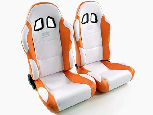 Juego de asiento ergonómico Miami piel artificial, color blanco y naranja