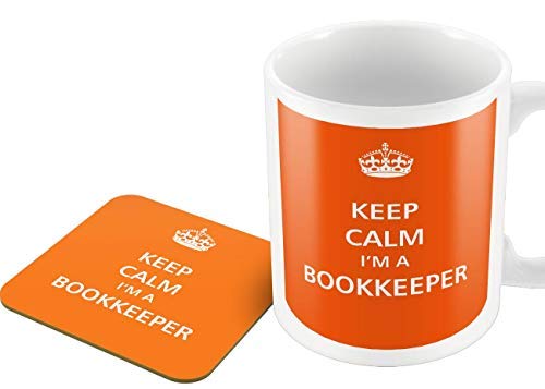 Juego de taza y posavasos, diseño victoriano con texto en inglés "Keep Calm - I'm A Bookkeeper Juego de taza y posavasos, diseño victoriano con texto en inglés "Keep Calm - I'm A Bookkeeper