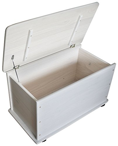 KMH®, Caja de juguetes de madera de pino macizo con ruedas (blanco) (#800057) KMH®, Caja de juguetes de madera de pino macizo con ruedas (blanco) (#800057)