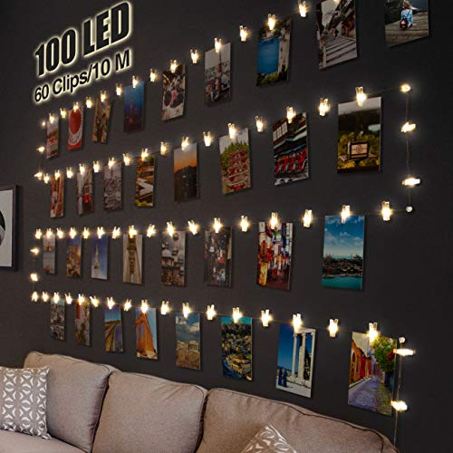 Litogo Clip Cadena de Luces LED, 10m 100 Led Colgar Fotos de Luces 60 Pinzas Para Fotos Fotoclips Guirnalda de Luces Pinzas con Luz para Colgar Fotos Por decoración, Habitaciones, Bodas,Cumpleaños Litogo Clip Cadena de Luces LED, 10m 100 Led Colgar Fotos de Luces 60 Pinzas Para Fotos Fotoclips Guirnalda de Luces Pinzas con Luz para Colgar Fotos Por decoración, Habitaciones, Bodas,Cumpleaños