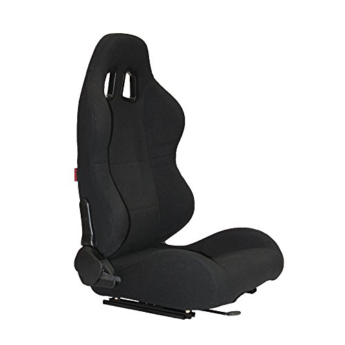 MODAUTO Asiento Deportivo Coche, Semibaquet Ajustable, de Tela, con Ríeles incluidos, Conductor y Pasajero, Universal para Coche y Simulador de Conducción, Modelo N100R, Negro