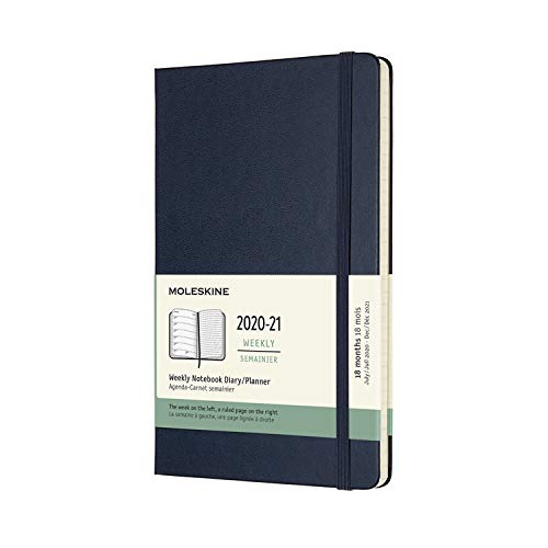 Moleskine - Agenda Semanal de 18 Meses, Agenda Semanal 2020/2021, Agenda Semana Vista con Tapa Dura y Cierre Elástico, Tamaño Grande 13 x 21 cm, Azul Zafiro, 208 Páginas Moleskine - Agenda Semanal de 18 Meses, Agenda Semanal 2020/2021, Agenda Semana Vista con Tapa Dura y Cierre Elástico, Tamaño Grande 13 x 21 cm, Azul Zafiro, 208 Páginas