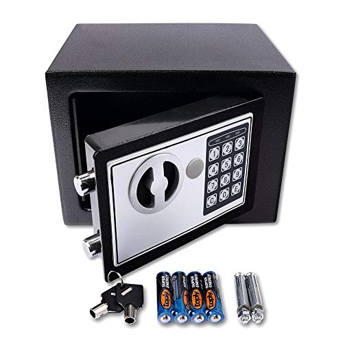 Outletissimo - Caja fuerte de pared empotrable, armario de hotel digital electrónico con llave, 23 x 17 x 17 cm, color negro