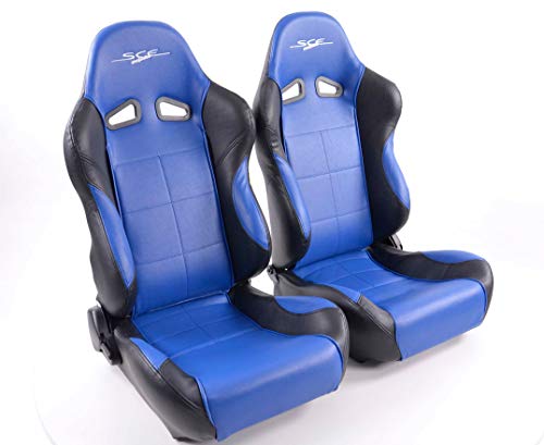 Par de asientos deportivos ergonómicos SCE-Sportive 1 de piel artificial, color azul y negro