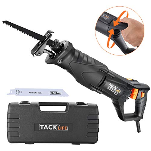 TACKLIFE Sierra Sable, 850W, 0~2,800SPM, Manija Giratoria (Izquierda y Derecha 90º), Gatillo de Velocidad Variable, 2 Hojas (Madera 6T HCS, Metal 14T BIM), Caja de Transporte/ RPRS01A TACKLIFE Sierra Sable, 850W, 0~2,800SPM, Manija Giratoria (Izquierda y Derecha 90º), Gatillo de Velocidad Variable, 2 Hojas (Madera 6T HCS, Metal 14T BIM), Caja de Transporte/ RPRS01A