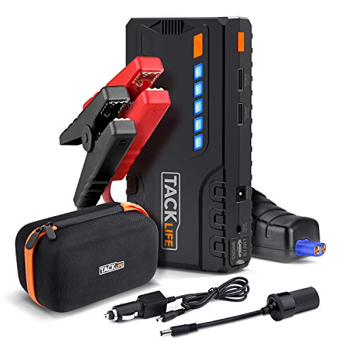 TACKLIFE T6 Arrancador de Coche -18000mAh 800A Real, 12 V Arrancador de Batería para vehículo con Pinzas Inteligentes, Luz LED, Carga Rápida, Toma de mechero