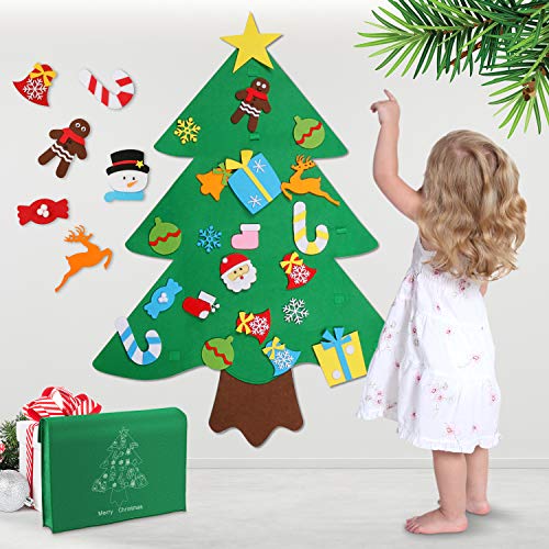 WOSTOO Árbol de Navidad de Fieltro, 3ft Bricolaje árbol de Navidad de Fieltro con 32 Adornos Desmontables año niños de Pared de Puerta Decoración Colgante