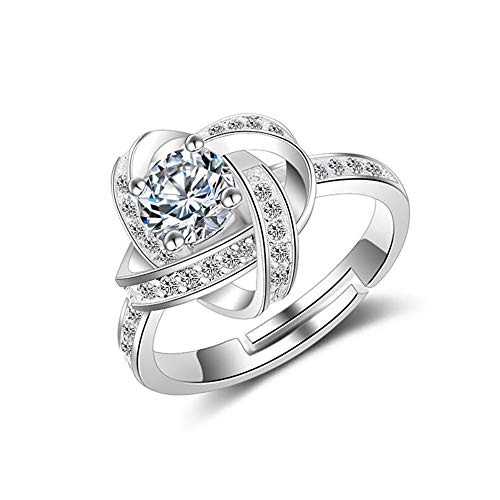 24 JOYAS Anillo Ajustable de Flor de Plata con circonitas cúbicas 5A para Mujer, Boda, Enamorados, Compromiso, Aniversario o Regalo romántico 24 JOYAS Anillo Ajustable de Flor de Plata con circonitas cúbicas 5A para Mujer, Boda, Enamorados, Compromiso, Aniversario o Regalo romántico