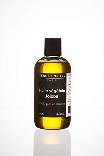 Aceite de jojoba, 250 ml.Aceite de tratamiento, 100 % puro.Pieles maduras, cabello roto.Antiarrugas, brillo, protección, reparador.