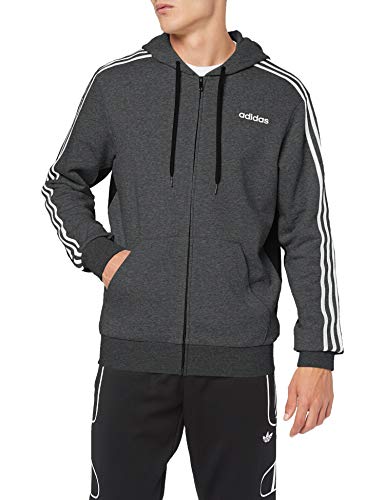 adidas Essentials Colorblock Fullzip French Terry Hooded Track Top, Hombre, Dark Grey Heather/Black, L