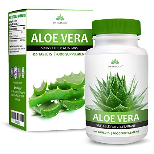 Aloe Vera - Pastillas de Aloe 6000mg - Suplemento de Máxima Concentración - Para Hombres y Mujeres - Obtén el DOBLE de Cápsulas - Apto Vegetarianos - 120 Pastillas de Earths Design