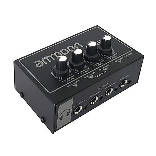 ammoon Ultra Compacto 4 Canales Mini Audio Estéreo Amplificador de Auriculares con Adaptador de Corriente, Mono y Dual con Entrada y Salida de 1/4 y 1/8 de Pulgada ammoon Ultra Compacto 4 Canales Mini Audio Estéreo Amplificador de Auriculares con Adaptador de Corriente, Mono y Dual con Entrada y Salida de 1/4 y 1/8 de Pulgada