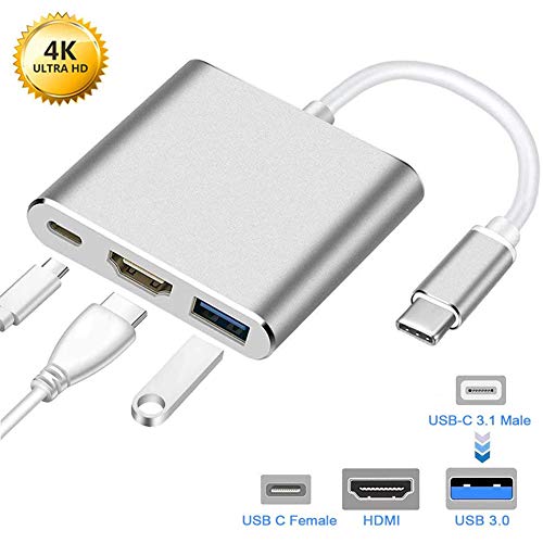 Aoligei Adaptador USB C a HDMI, Hub Tipo C USB 3.1 a HDMI 4K/USB 3.0/USB C con Puerto de Carga rápida Convertidor Compatible con MacBook Air 2018 Galaxy S9/S8/Note8/9