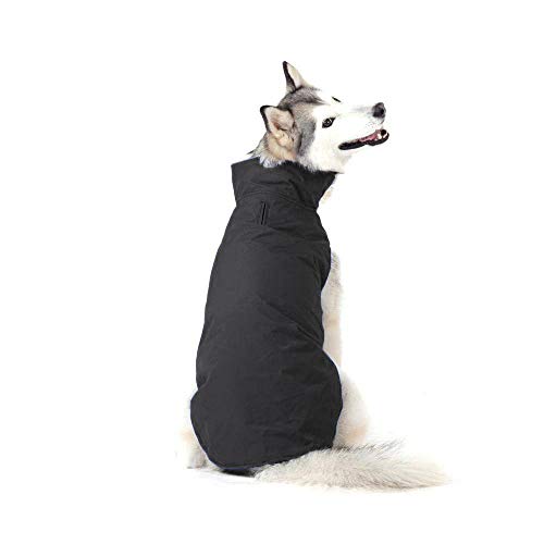 Bwiv Abrigos para Perros de Invierno Chaqueta Impermeable Forrado de Polar con Apertura para Correa Negro 5XL