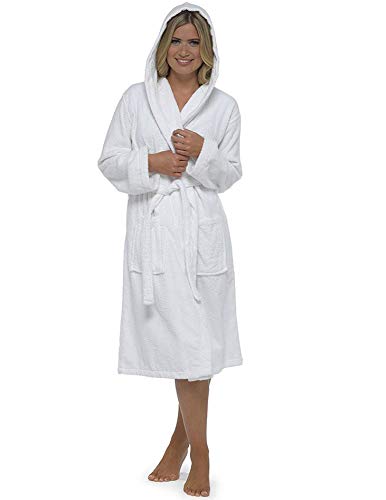 CityComfort Señoras Robe Luxury Terry Toweling algodón bata albornoz Mujeres altamente absorbente mujeres con capucha y Shawl Towel baño abrigo (S, blanco)