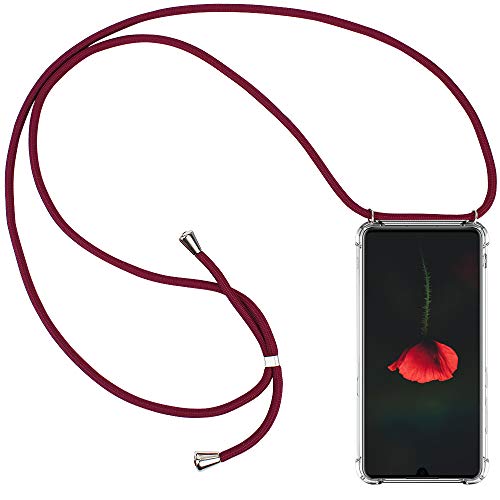CLM-Tech Carcasa con Cuerda para Colgar Compatible con Huawei P30 - Funda Silicona Transparente con Cordon para Llevar en el Cuello, Rojo
