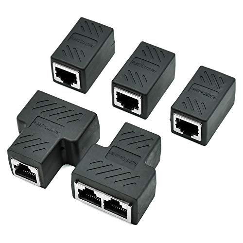 COCOCITY Adaptador Conector Divisor de RJ45 LAN Ethernet Red Enchufe 1 a 2 Puertos (5 Pack, Negro)