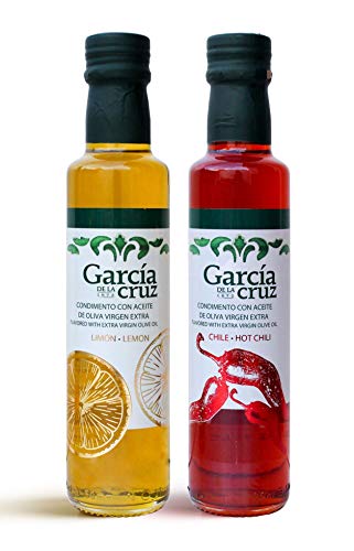 García de la Cruz - Aceite de oliva virgen extra aromatizado con diferentes sabores - Paquete combinado de 2x250ML - Alta calidad (Chile y limón)