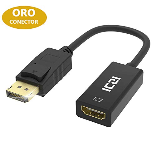 ICZI Adaptador DisplayPort to HDMI 1080P Conversor DP a HDMI con Contactos Chapados en Oro, DP Macho a HDMI Hembra para Pantallas Monitores HDTV Proyectores, etc, Negro