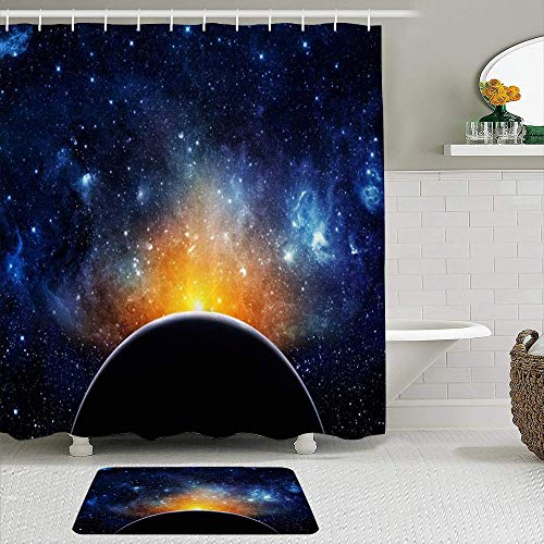 Juego de cortinas y tapetes de ducha de tela,Andromeda Earth Galaxy Illustratiterstellar Esta ciencia amueblada Bengal,cortinas de baño repelentes al agua con 12 ganchos, alfombras antideslizantes Juego de cortinas y tapetes de ducha de tela,Andromeda Earth Galaxy Illustratiterstellar Esta ciencia amueblada Bengal,cortinas de baño repelentes al agua con 12 ganchos, alfombras antideslizantes