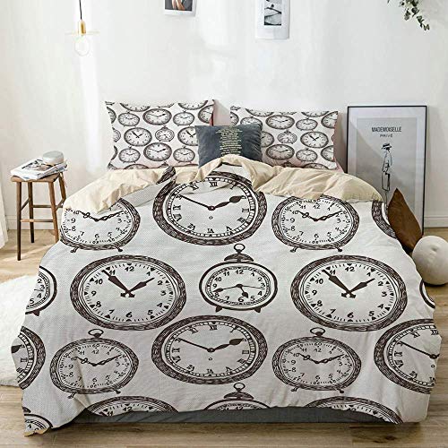 Juego de funda nórdica Beige, reloj de bolsillo vintage con números en él Cronómetros de diseño antiguo Estampado antiguo, juego de cama decorativo de 3 piezas Super King Size con 2 fundas de almohada Juego de funda nórdica Beige, reloj de bolsillo vintage con números en él Cronómetros de diseño antiguo Estampado antiguo, juego de cama decorativo de 3 piezas Super King Size con 2 fundas de almohada