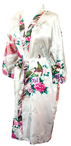 Kimono de CC Collections Shipping Bata de Vestir túnica lencería Ropa de Noche Prenda Despedida de Soltera (Blanco Perla)