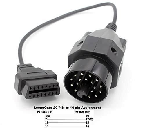 LoongGate 20 Pin a OBDII 16 Pines Conector Adaptador Cable 4 Pines Pasar a Través de 1982-2001 E28 E30, E34, E36, E38, E39 (30cm)