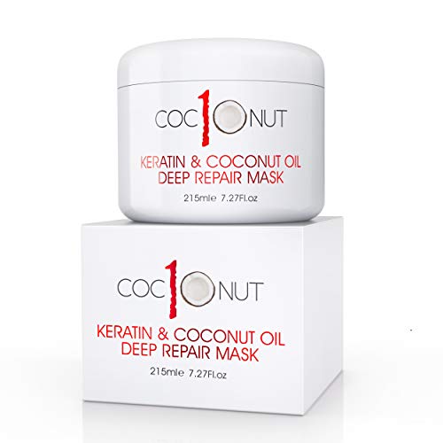 Mascarilla Capilar con Aceite de Coco y Proteinas de Queratina - Mascarilla Tratamiento Acondicionador Hidratante - Intensiva Cabello Seco y Dañado, Puntas Abiertas, Rizos y Cabello Teñido - 215ml Mascarilla Capilar con Aceite de Coco y Proteinas de Queratina - Mascarilla Tratamiento Acondicionador Hidratante - Intensiva Cabello Seco y Dañado, Puntas Abiertas, Rizos y Cabello Teñido - 215ml
