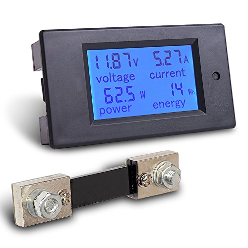 MICTUNING DC 6.5,100 V 100 A pantalla digital LCD voltímetro amperímetro multímetro Volt medidor de vatios de potencia de energía Azul con 100 A,75mv Shunt