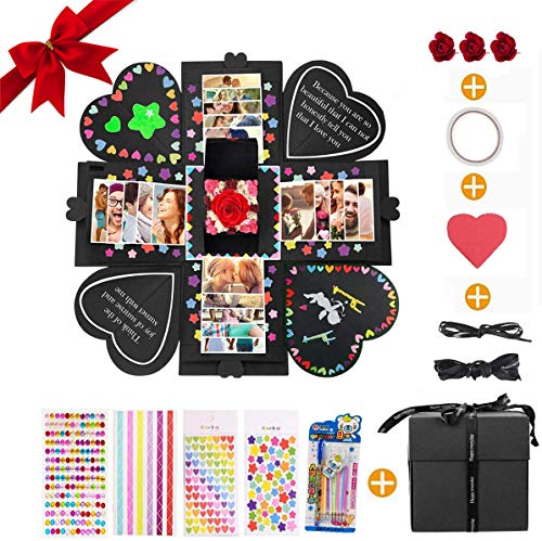 MMTX Explosion Box Scrapbook Creative DIY Photo Album, Caja Sorpresa Regalo de Fotos para cumpleaños Aniversario Boda San Valentín Día de la Madre Navidad La Caja de Regalo (Negro)…