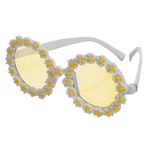 NET TOYS Cómicos Lentes Redondos años 60 con Margaritas - Blanco-Amarillo - Encantadores Accesorios de Disfraz para Dama Flower Power Lentes de Sol - Incomparable para Festival y Carnaval NET TOYS Cómicos Lentes Redondos años 60 con Margaritas - Blanco-Amarillo - Encantadores Accesorios de Disfraz para Dama Flower Power Lentes de Sol - Incomparable para Festival y Carnaval