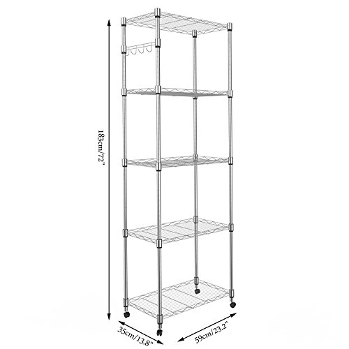 oliote Estante de Metal de 5 estantes, Estante de Cocina con 5 estantes, hasta 160 kg por Estante, 23.2 x 13.8 x 72 Pulgadas (L x W x H)