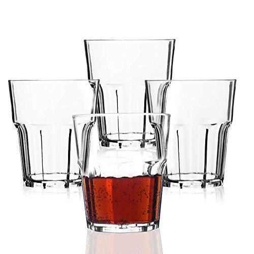 PEYOU Vasos de Agua, 25 cl Vasos Agua Cristal Plástico Duro (Juego de 4), Vasos Acrílico Transparentes [Resistente a Las Roturas,Reutilizable,Lavavajillas] para Té, Café, Whisky y Leche