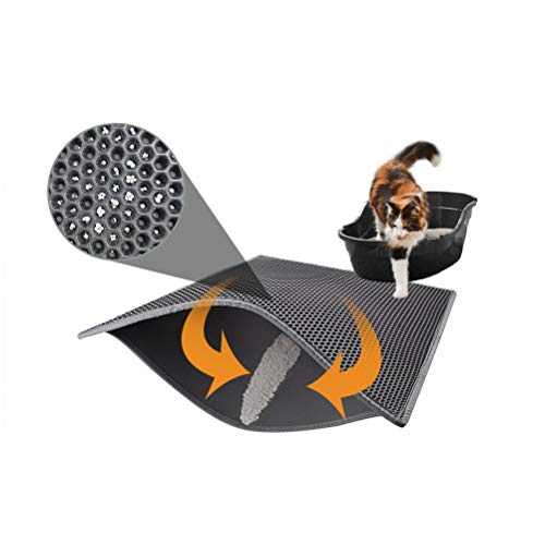 Pieviev Alfombra para Gatos,Estera Arena Gatos 76x61cm Doble Capa Impermeable Alta Elástico EVA Adecuado para Arenero Gatos Autolimpiable Arenero Gatos Cubierto, Fácil de Limpiar（Gris）