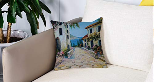 Square Soft and Cozy Pillow Covers,Casas rústicas, Vintage en Pueblo Cerca del mar con Coloridas Plantas artísticas, Mostaza Beige,Funda para Decorar Sofá Dormitorio Decoración Funda de Almohada. Square Soft and Cozy Pillow Covers,Casas rústicas, Vintage en Pueblo Cerca del mar con Coloridas Plantas artísticas, Mostaza Beige,Funda para Decorar Sofá Dormitorio Decoración Funda de Almohada.