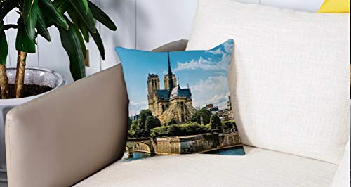 Square Soft and Cozy Pillow Covers,Paris Decor, Cathedrale Notre Dame De Paris Destinos de viaje monumentales antiguos Paisaje urb,Funda para Decorar Sofá Dormitorio Decoración Funda de almohada.
