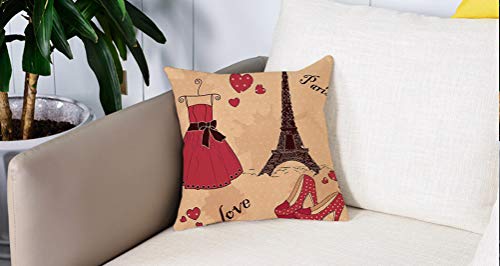 Square Soft and Cozy Pillow Covers,Tacones y Vestidos, Paris Boutique Zapatos de Vestir Retro Francés Torre Eiffel Decorativa, Mar,Funda para Decorar Sofá Dormitorio Decoración Funda de almohada.