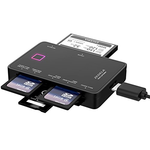 USB 3.0 Multi Lector de Tarjetas 7 en 1 | Lector Externo de Tarjetas superrápido | Lectura paralela de Varias Tarjetas de Memoria | Plug & Play | Mac y PC | Card Reader para | Potente LED | (Negro)