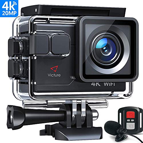 Victure AC700 Cámara Deportiva 4K Wi-Fi 20MP (Cámara de Accion Acuatica de 40M con Control Remoto y Micrófono Externo Funciones EIS Anti-Vibración y Slow Motion)