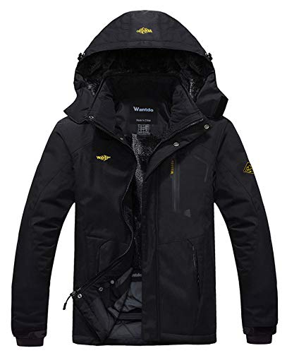 Wantdo Chaqueta de Montaña Esquí Impermeable para Hombres Negro Large