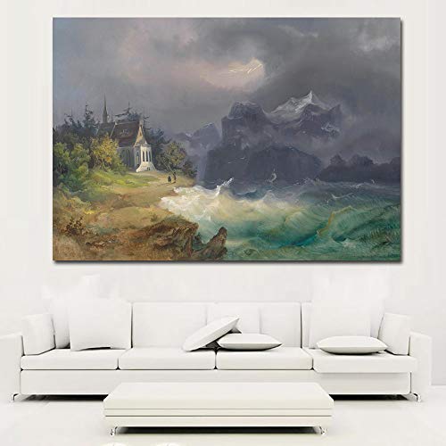 YHZSML Paisaje Natural Pintura al óleo Fiesta de Personas al Lado del río Impresiones de la Lona Imagen para la decoración del Dormitorio Arte de la Pared Impresiones Cartel E 40x60CM