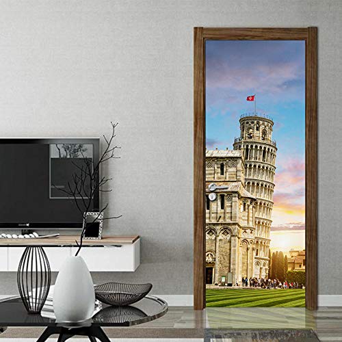 3D Pared Arte Mural Torre Inclinada Puerta De La Catedral Puerta Del Dormitorio Diy Reformado Pegatina Tamaño 77 * 20 Cm