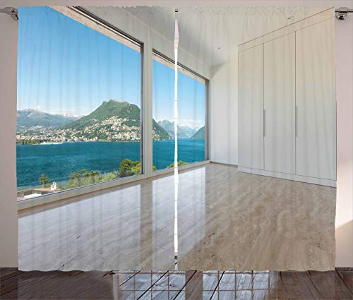 ABAKUHAUS Moderno Cortinas, Ático Vista Interior, Sala de Estar Dormitorio Cortinas Ventana Set de Dos Paños, 280 x 175 cm, Blanco Azul Beige ABAKUHAUS Moderno Cortinas, Ático Vista Interior, Sala de Estar Dormitorio Cortinas Ventana Set de Dos Paños, 280 x 175 cm, Blanco Azul Beige