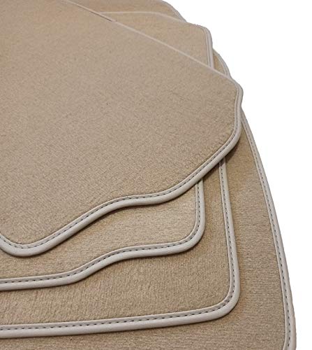 Accesorionline Alfombrillas Velour Premium para Audi Q7 I 2006-2015 5plazas Alfombras con Medidas y Anclajes Originales moqueta Beige con Borde en Piel Esterillas 4L