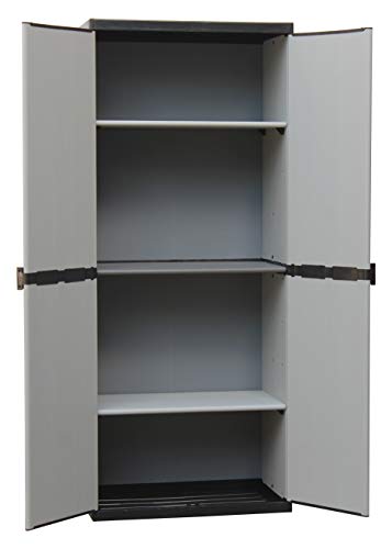 Adventa - Armario de resina con estantes de 2 puertas (interior/exterior), gris negro, 68 x 39,5 x 168 cm
