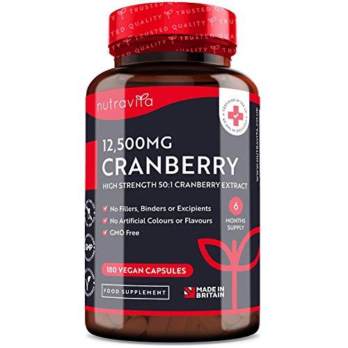 Arándano Rojo Capsulas 12,500 mg - 180 Cápsulas Apto Para Veganos - Suministro para 6 Meses - Extracto de Arándanos de Alta Potencia por Porción - Producto Elaborado en el Reino Unido por Nutravita Arándano Rojo Capsulas 12,500 mg - 180 Cápsulas Apto Para Veganos - Suministro para 6 Meses - Extracto de Arándanos de Alta Potencia por Porción - Producto Elaborado en el Reino Unido por Nutravita