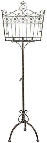 Atril de pie de hierro forjado relleno de acabado blanco antiguo 46 x 32 x 139 cm (largo x profundo x alto)